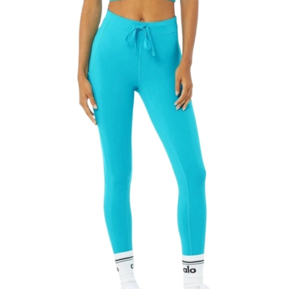 Alo yoga 7/8 high waist check point legging bright aqua NEW